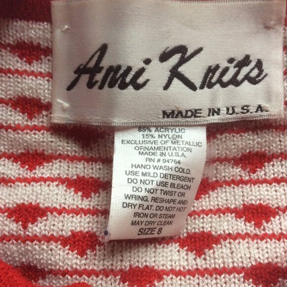Vintage Ami Knits Red & White Scandinavian 80s Festive Cardigan Sweater Size 8 - Picture 3 of 4